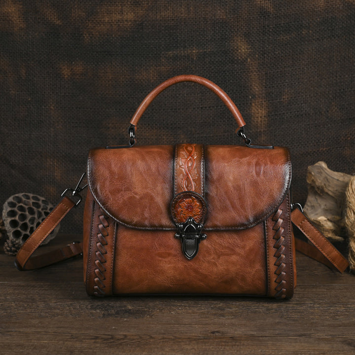 Borsa a tracolla con manico superiore vintage in rilievo