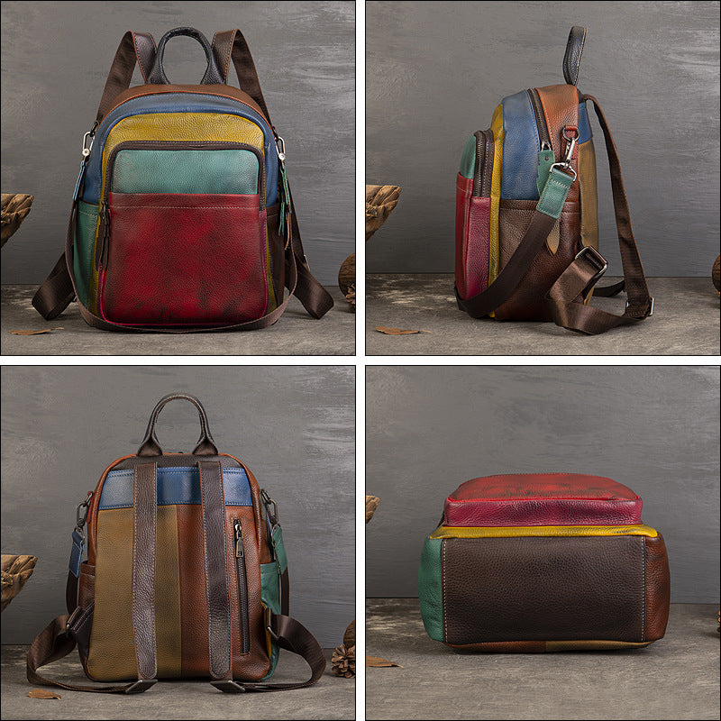 Lässiger Colorblock-Rucksack aus echtem Leder