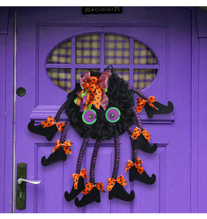 Grinaldas de Halloween para a porta da frente, Halloween Artificial Witch Wreath