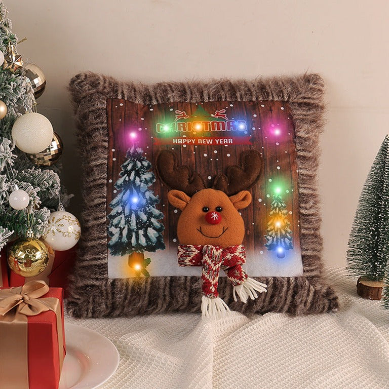 Plush Light-Up Christmas Pillow Cover