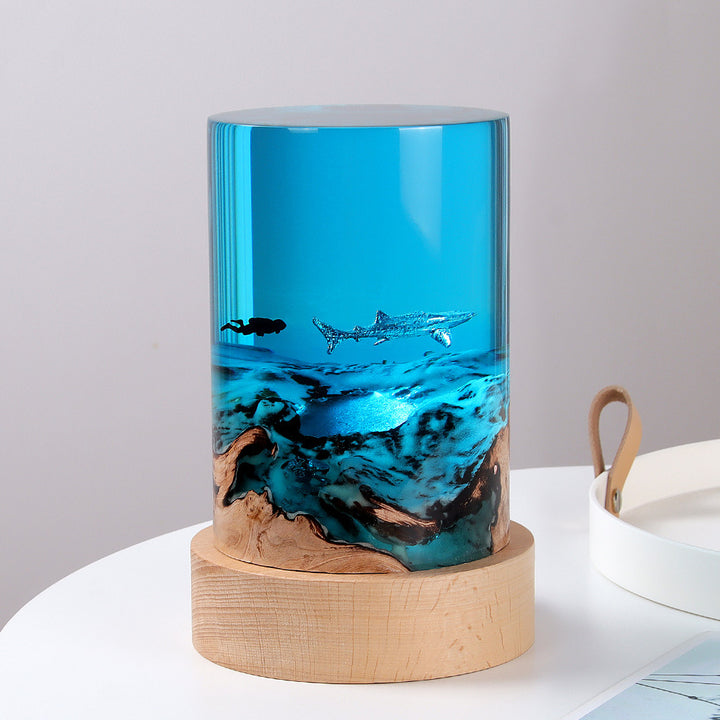 Ocean Diver Creative Cylinder Wooden Resin Night Light