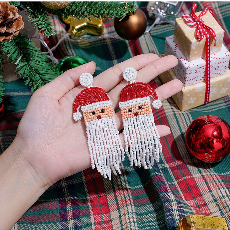 Handmade Beaded Christmas Santa Tassel Pearl Earrings