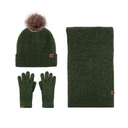 Solid Color Warm Hat, Scarf, and Gloves Set