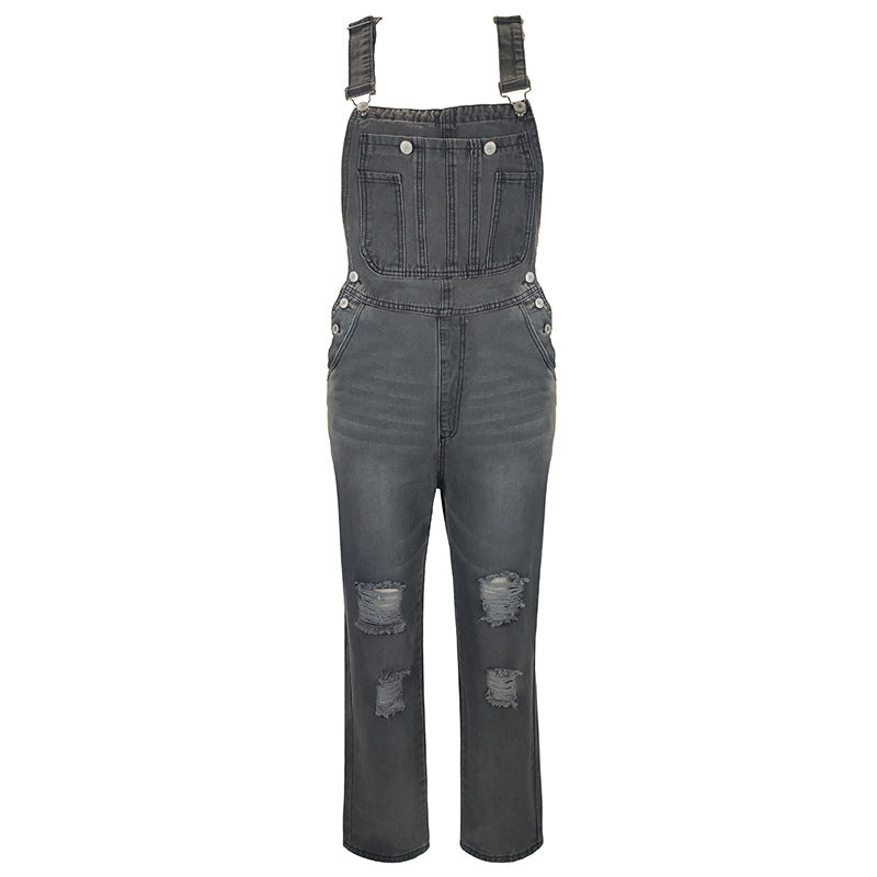 Jeans simples e versátil casual macacão feminino macacão