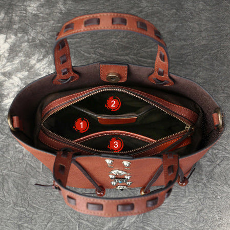 Böhmische Handtasche aus echtem Leder mit Nieten
