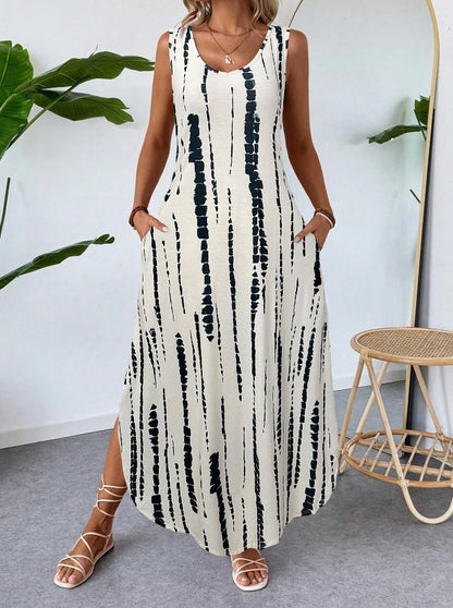 Stylish Printed Sleeveless Slim-Fit Dress