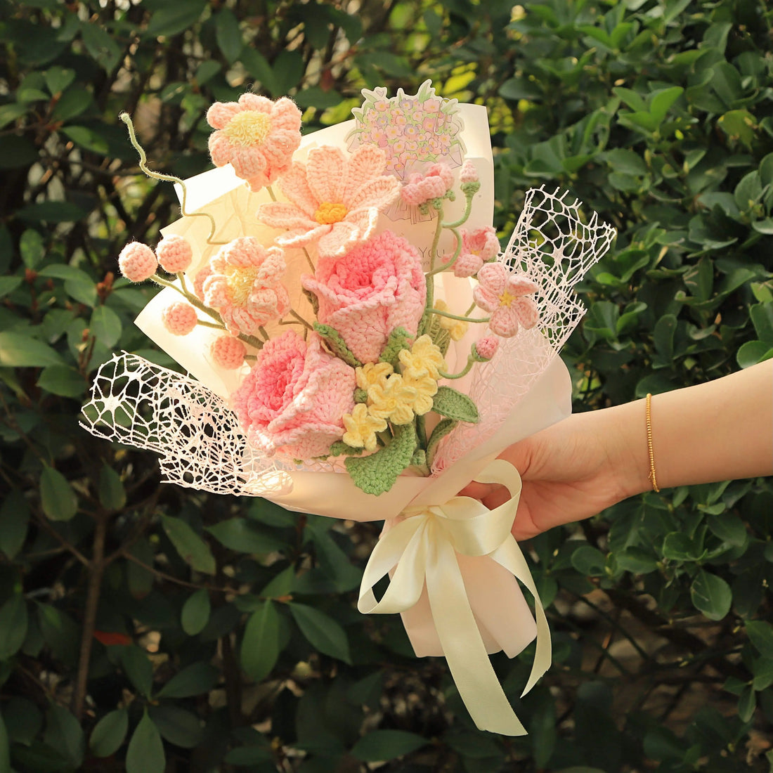 Handmade Rose Yarn Bouquet