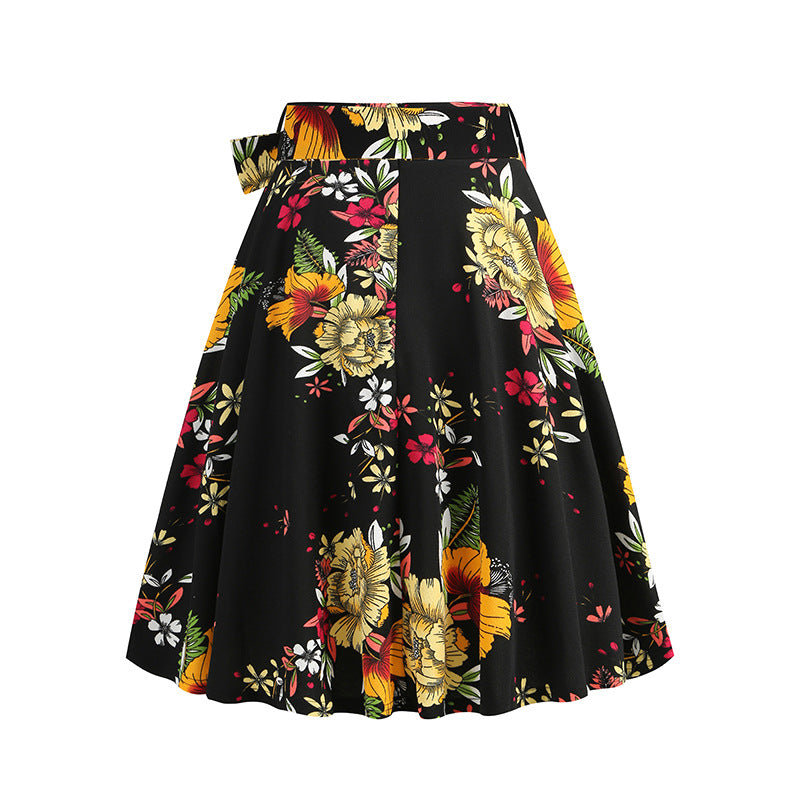 Vintage Printed Elegant Midi Skirt