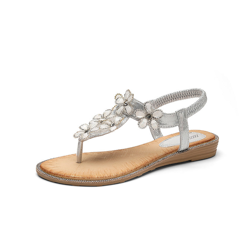Sandalias planas con diamantes de imitación florales Pop Art