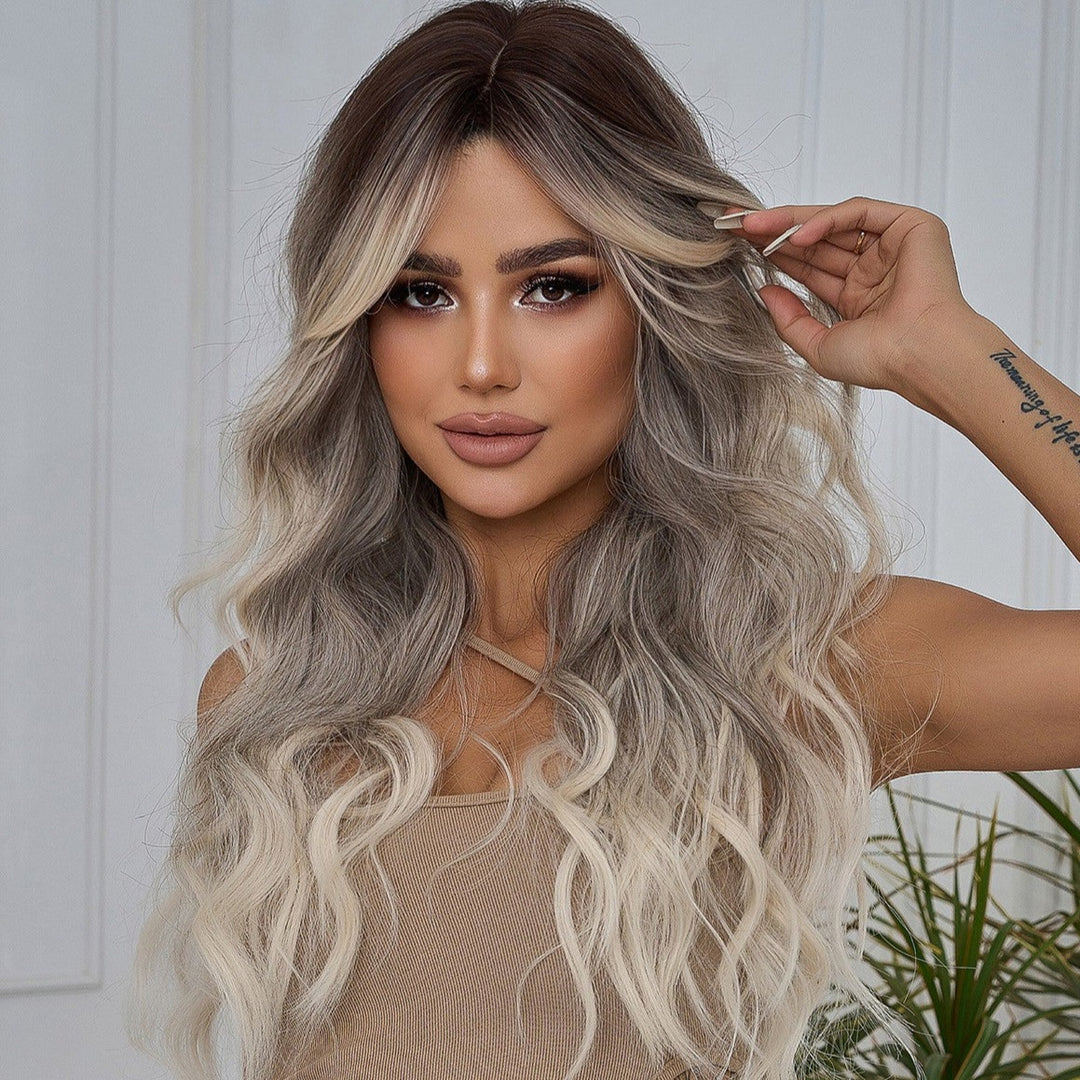 Black-to-gray Gradient Long Curly Hair Wig