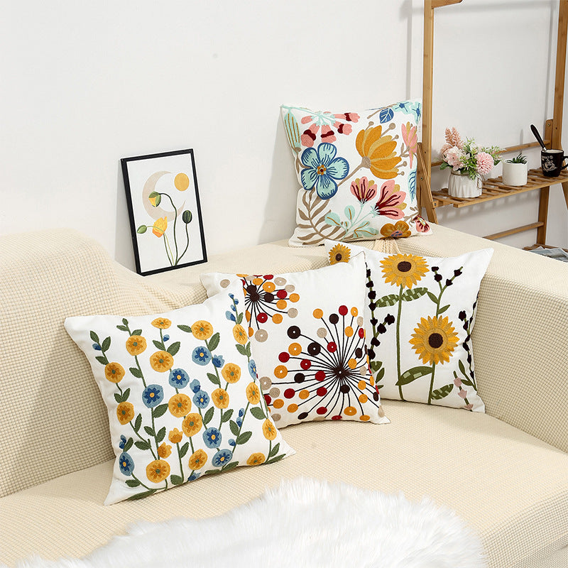 Bestickte Blumen moderne minimalistische Sofa -Kissen (Kisseneinsätze enthalten)