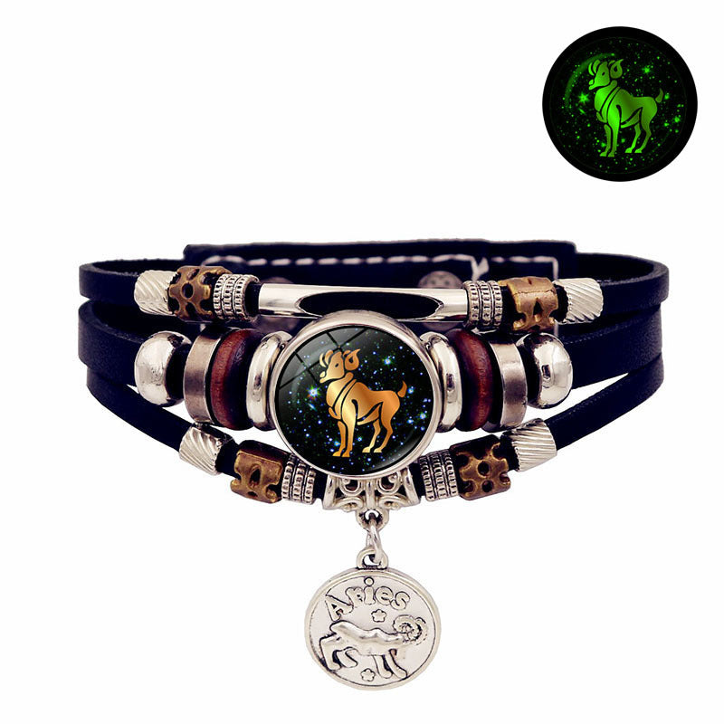 Luminous 12 Constellation Leather Creative Bracelet