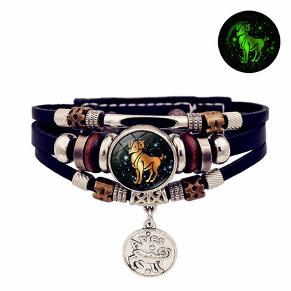 Luminoso 12 Constellation Leather Creative Bracelet