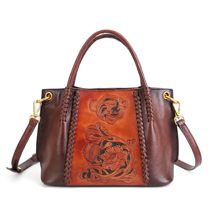Tote-Handtasche aus Leder mit Blumenmuster