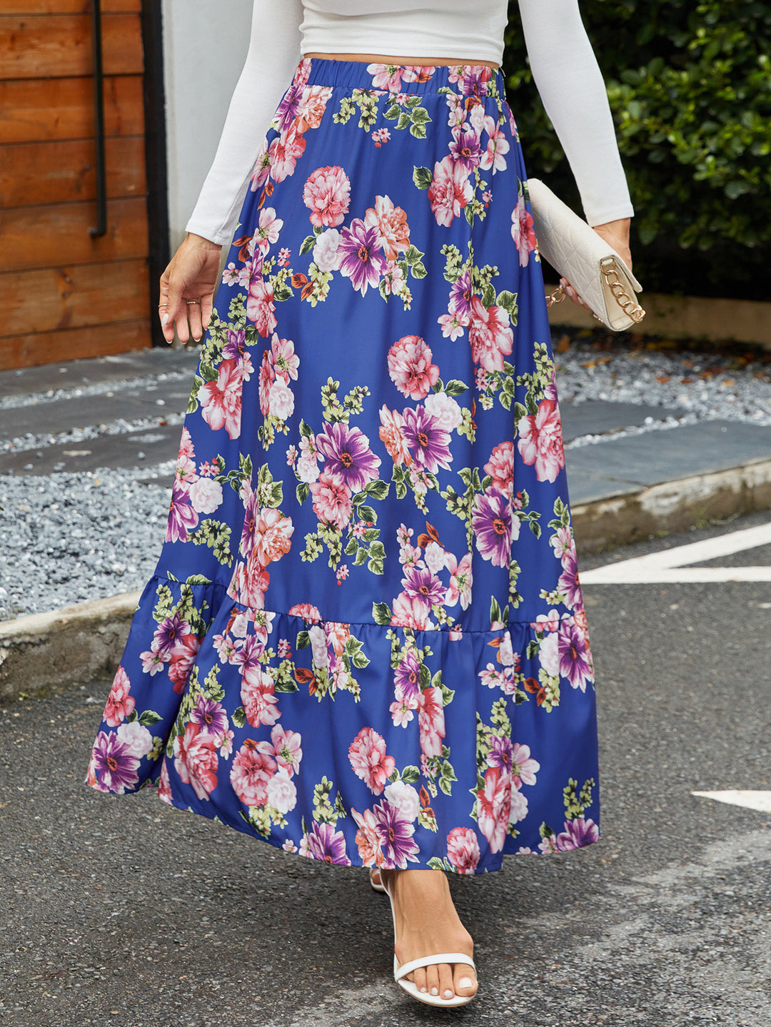 Vintage Floral Ruffled Patchwork Maxi Skirt