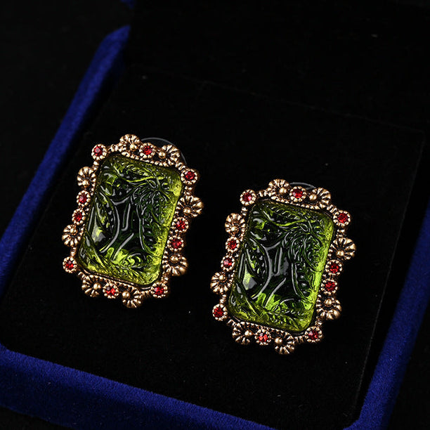 Vintage Luxe Green Glass Stud Earrings or Necklace