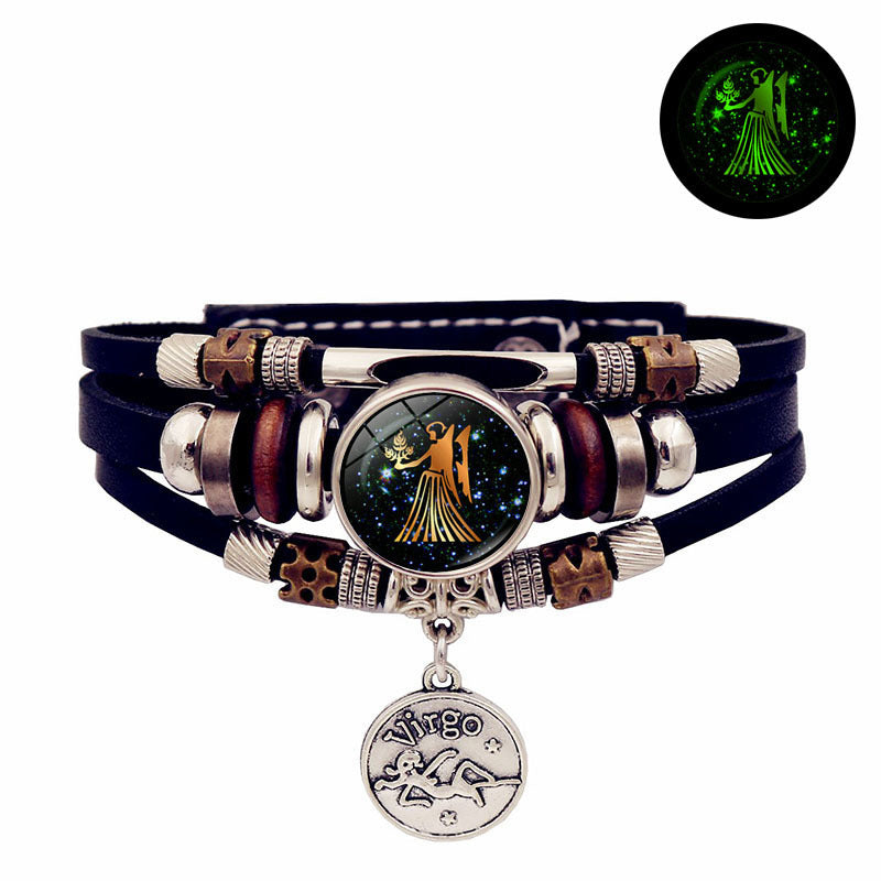 Luminous 12 Constellation Leather Creative Bracelet