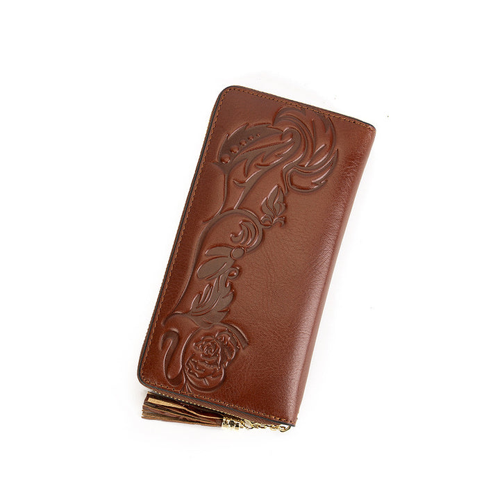 Vintage Rose Scroll Embossed Long Wallet