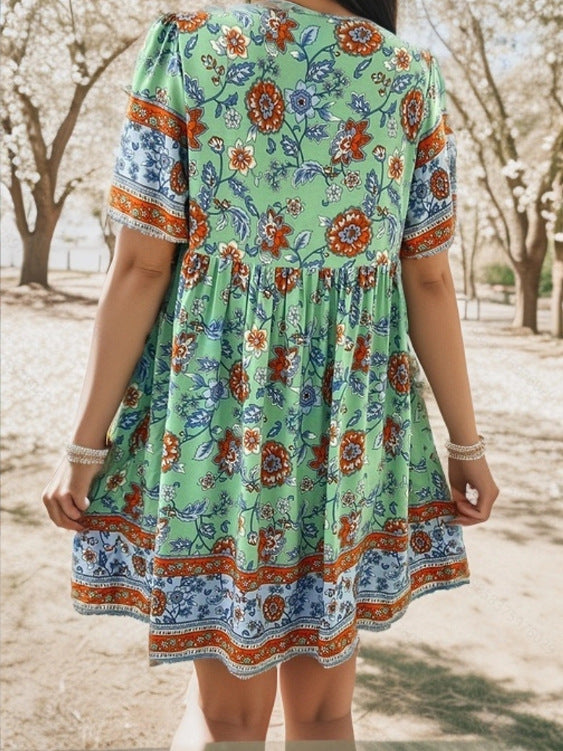 Leisure Vacation Printed Short Sleeve Dress