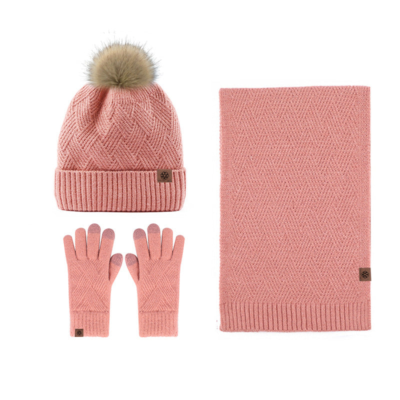 Solid Color Warm Hat, Scarf, and Gloves Set