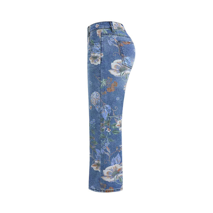 High Waist Floral Print Wide Leg Jeans