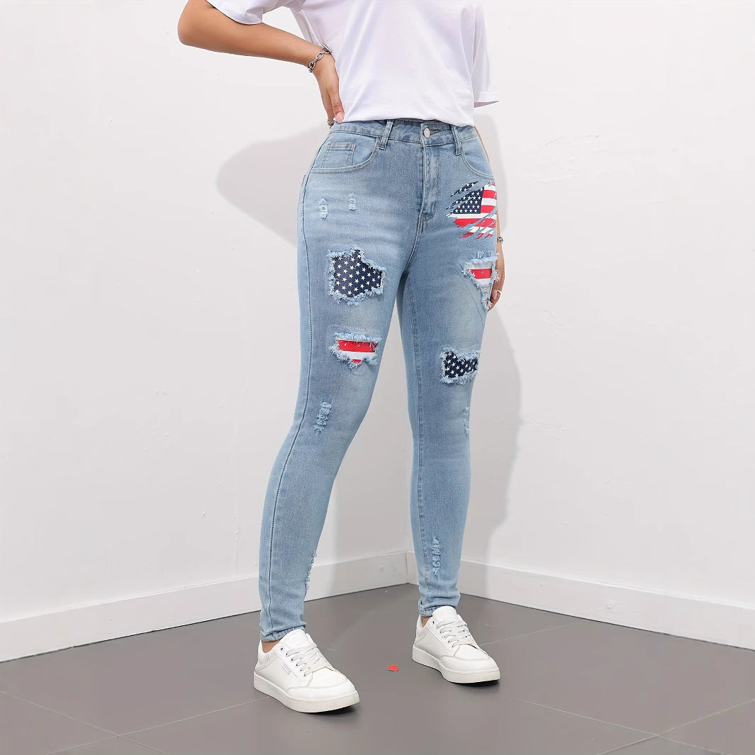 Trendy Patchwork Colorblock Printed Jeans