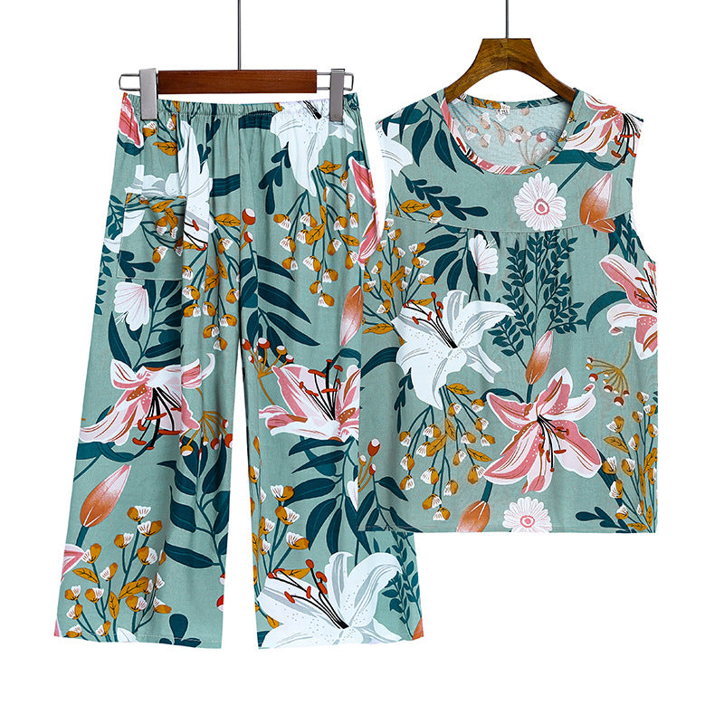 Sommer ärmelloses Weste und Capri Pyjama Set