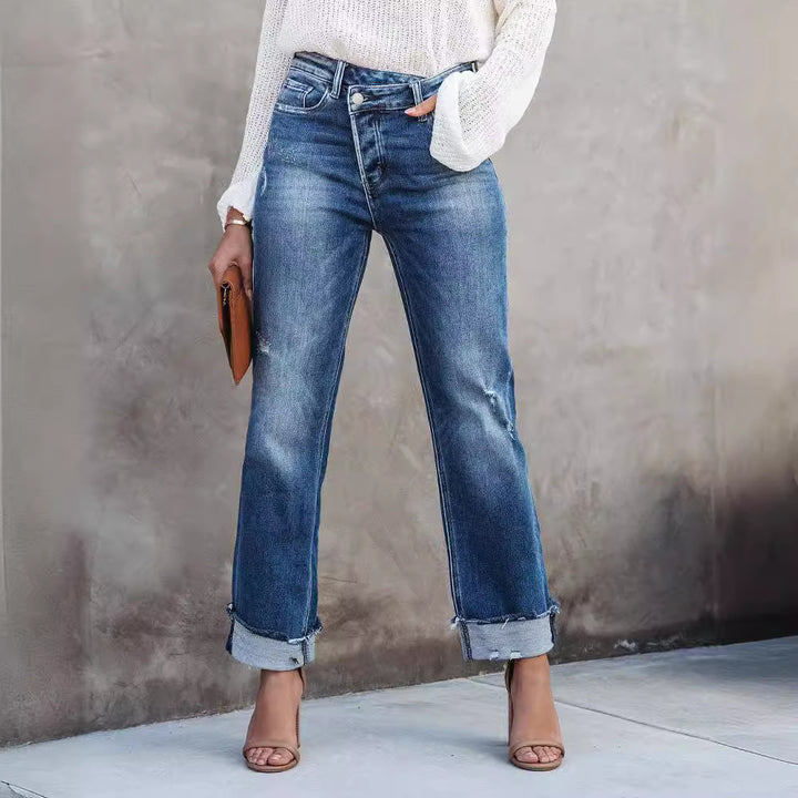 Casual Washed Women's Straight-Leg Denim Pants