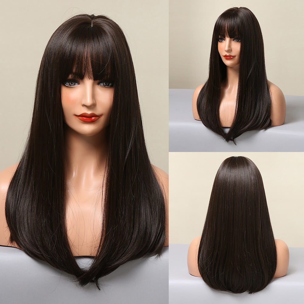 Center Part Gradual Color Long Straight Synthetic Wig with Bangs