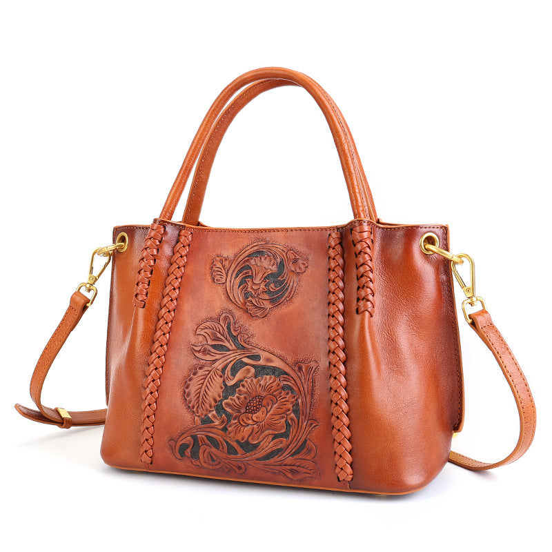 Tote-Handtasche aus Leder mit Blumenmuster
