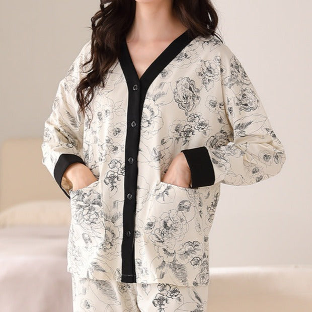 Spring/Autumn Season Cotton Long Sleeve V-neck Cardigan Home Wear Pajamas