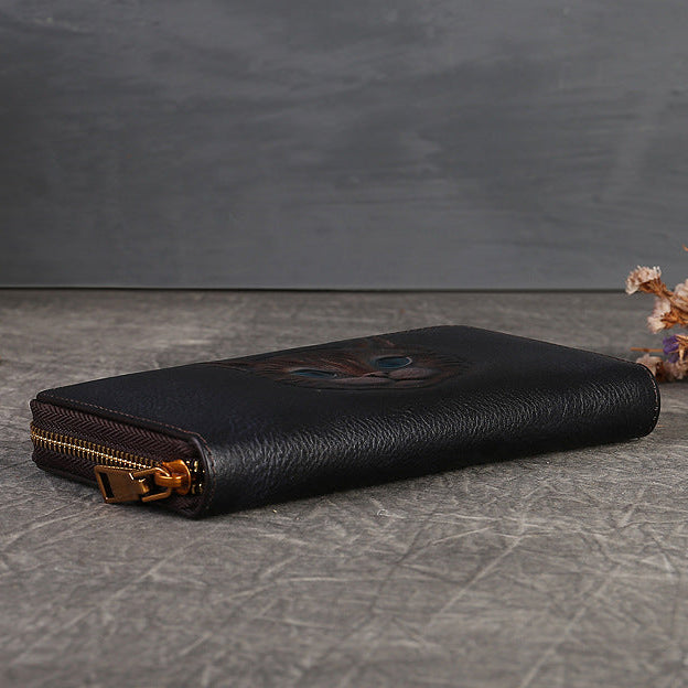 Vintahe 3D-Katzenbrieftasche mit Lederprägung