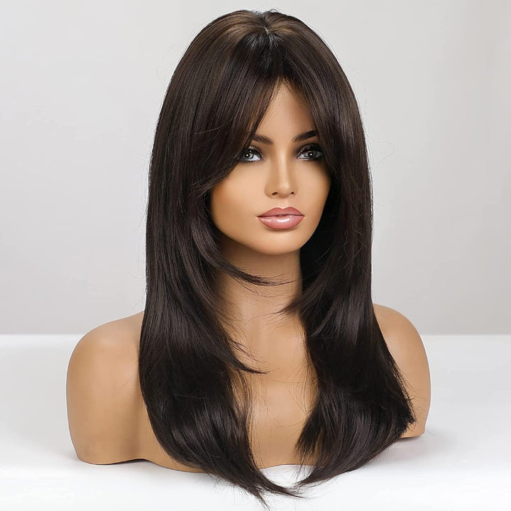 Rich Brown High-Temperature Synthetic Eight-Bangs Wig
