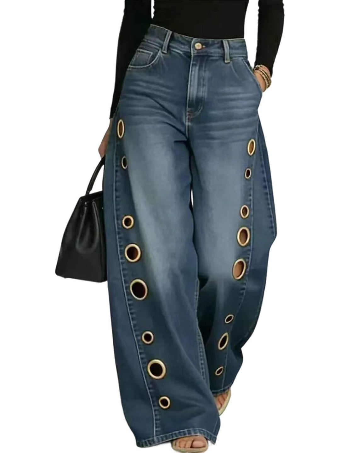 Jeans mit weitem Bein und Metallösen-Detail