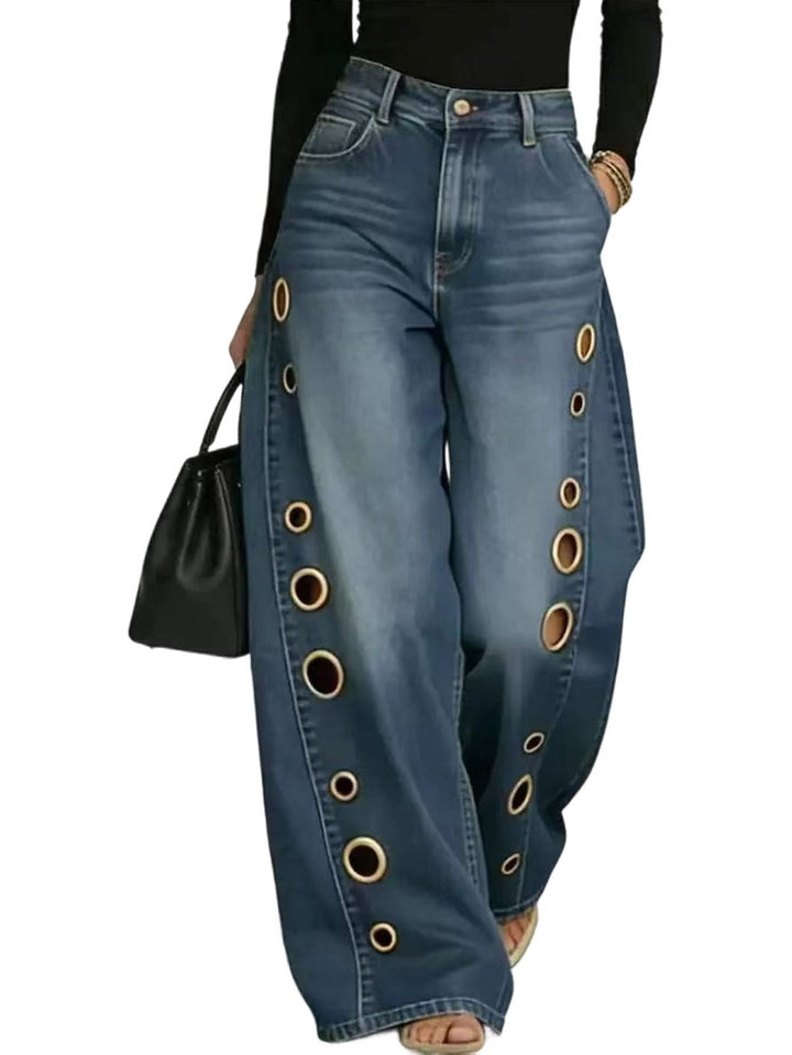 Jeans mit weitem Bein und Metallösen-Detail
