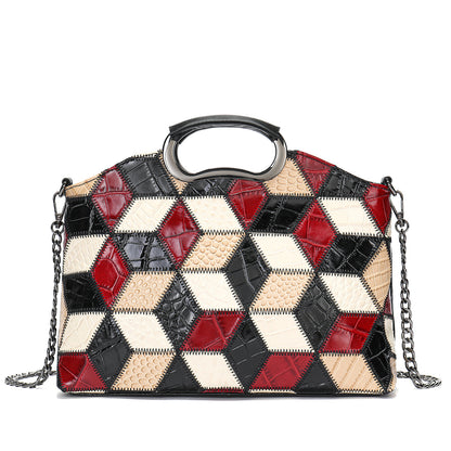 Cowhide Single Shoulder Retro Patchwork Colorful Messenger Bag