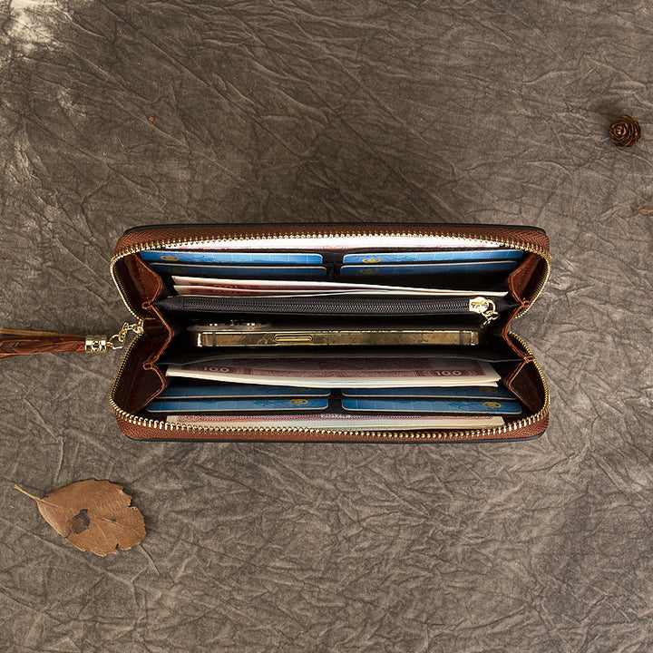 Vintage Rose Scroll Embossed Long Wallet