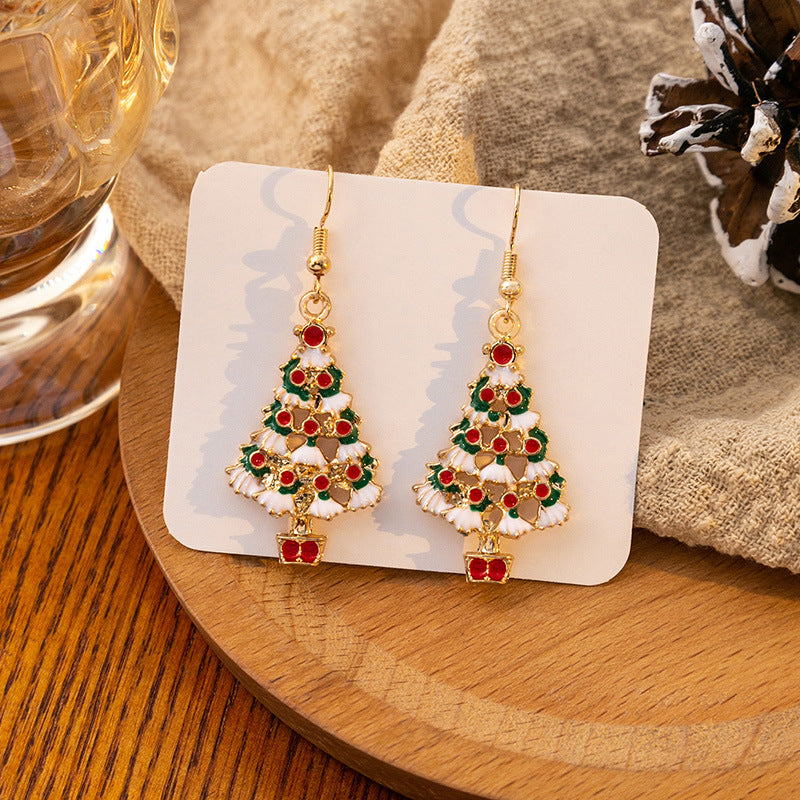 Christmas Snowflake Bell Reindeer Christmas Hat Earrings