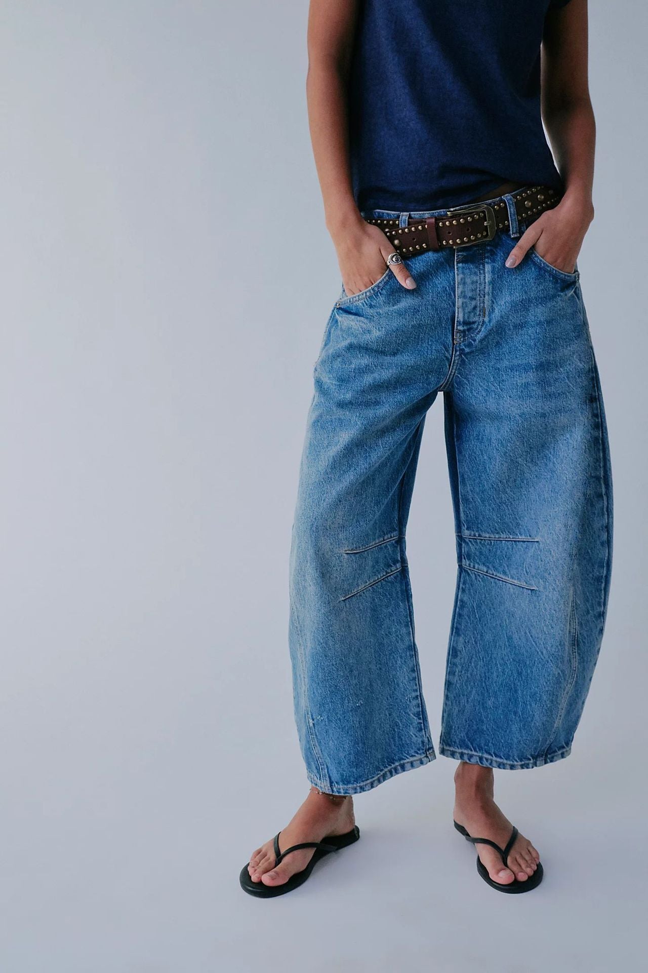 Jeans de mujer cónicos en medio de la cintura mids de la cintura mínima