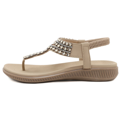 Bohemian Rhinestone Comfortable Vacation Flat Sandals