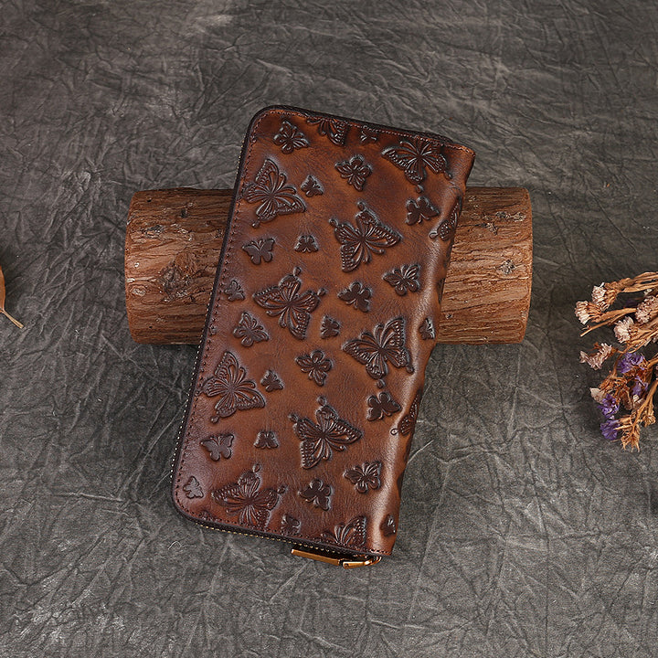 Vintage Butterfly Embossed Long Wallet