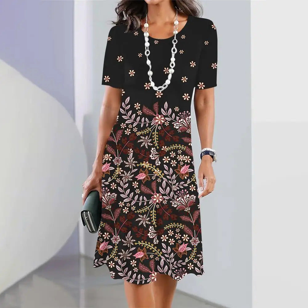 Floral Fashion Casual Loose Round Neck Dress