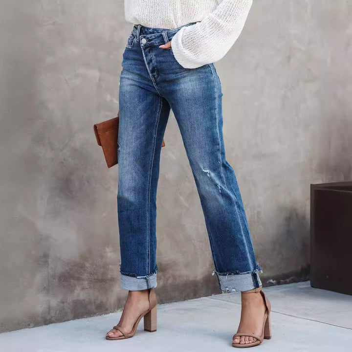 Casual Washed Women's Straight-Leg Denim Pants