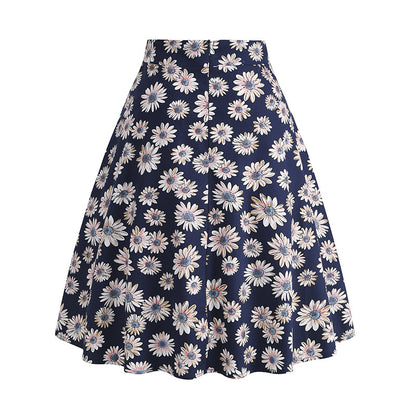 Vintage Printed Elegant Midi Skirt