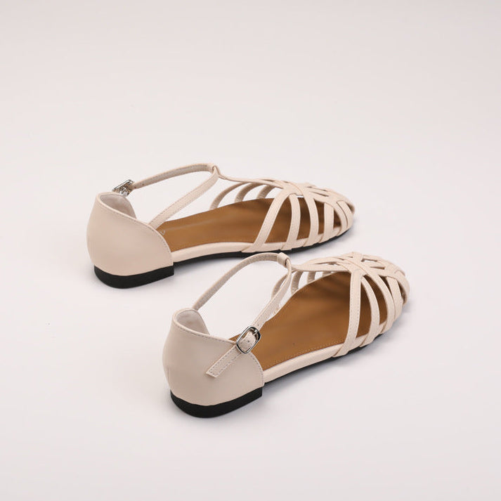 Woven Cutout Closed-Toe Flat Sandals