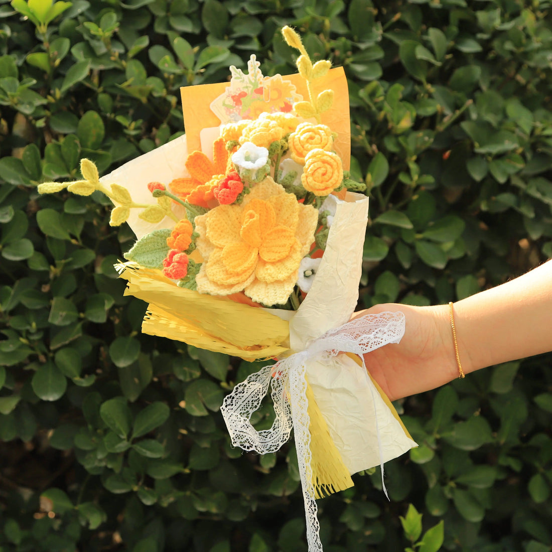 Handmade Knitted Rose Yarn Bouquet