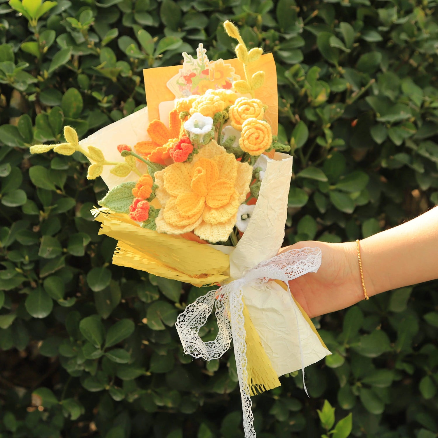 Handmade Knitted Rose Yarn Bouquet