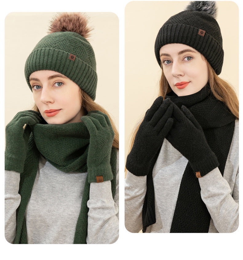 Solid Color Warm Hat, Scarf, and Gloves Set