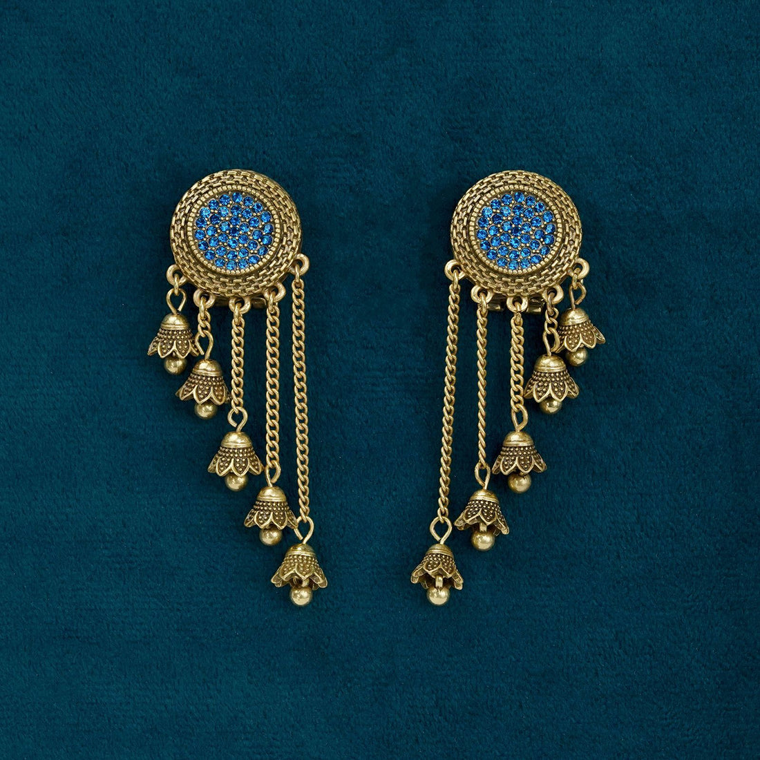 Vintage Metallic Flower Tassel Earrings