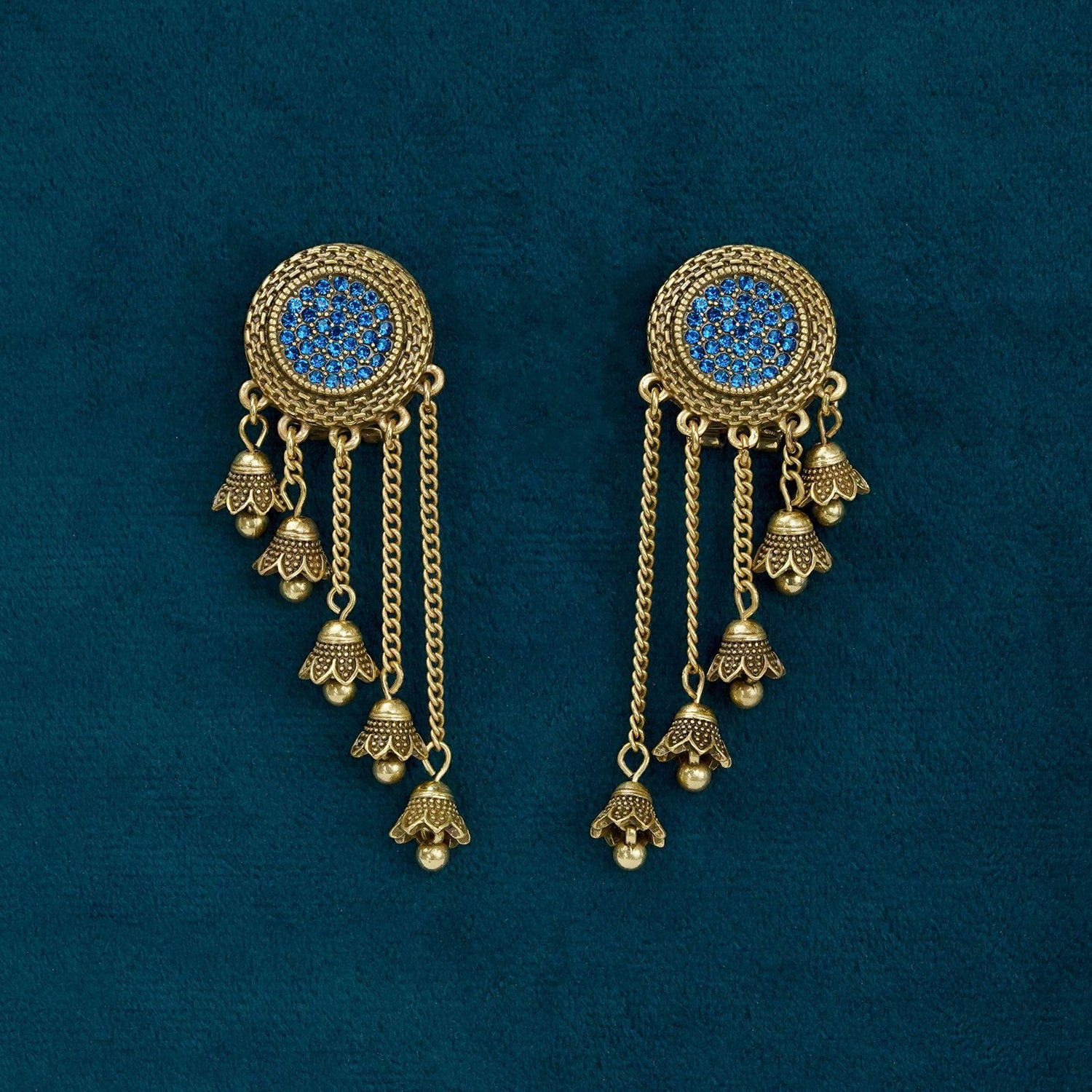 Vintage Metallic Flower Tassel Earrings